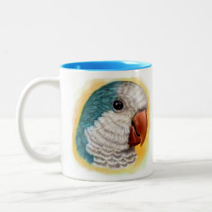 Quaker parrot realistic painting Two-Tone coffee mug