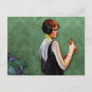 QUALIDA, 1920s FASHION in BLUE and GREEN Postcard