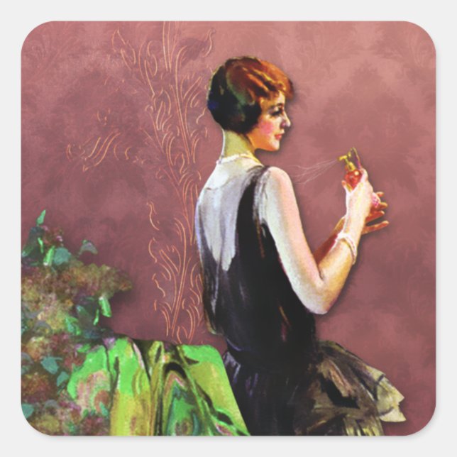QUALIDA, 1920s FASHION in ROSE and GREEN Square Sticker (Front)