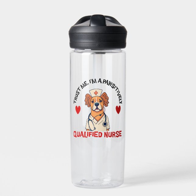 Qualified Nurse Pawsitively Water Bottle (Front)