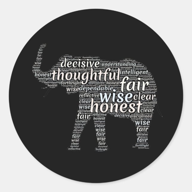 Qualities of an Elephant Word Cloud Classic Round Sticker (Front)