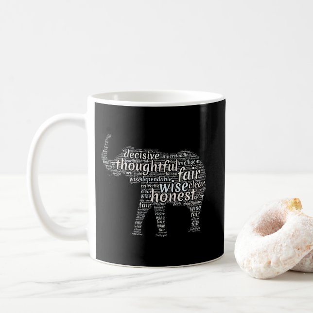 Qualities of an Elephant Word Cloud Coffee Mug (With Donut)
