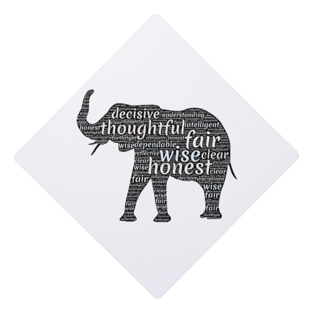 Qualities of an Elephant Word Cloud Graduation Cap Topper (Front)