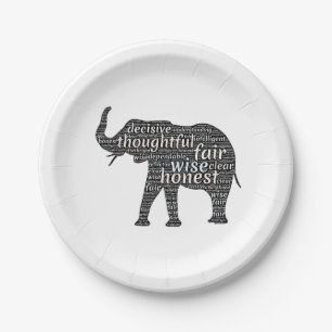 Qualities of an Elephant Word Cloud Paper Plate