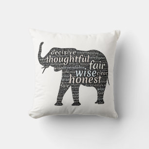 Qualities of an Elephant Word Cloud Throw Pillow