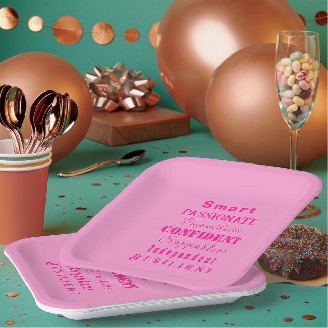 Qualities of Great Women Pink Paper Plate (Multi)
