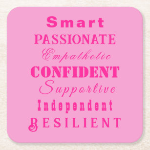 Qualities of Great Women Pink Square Paper Coaster