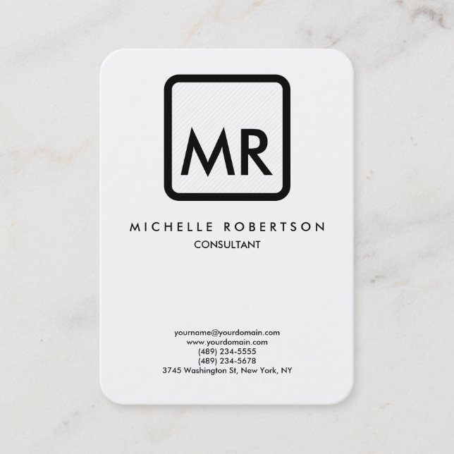 Quality Black White Monogram Elegant Unique Business Card (Front)