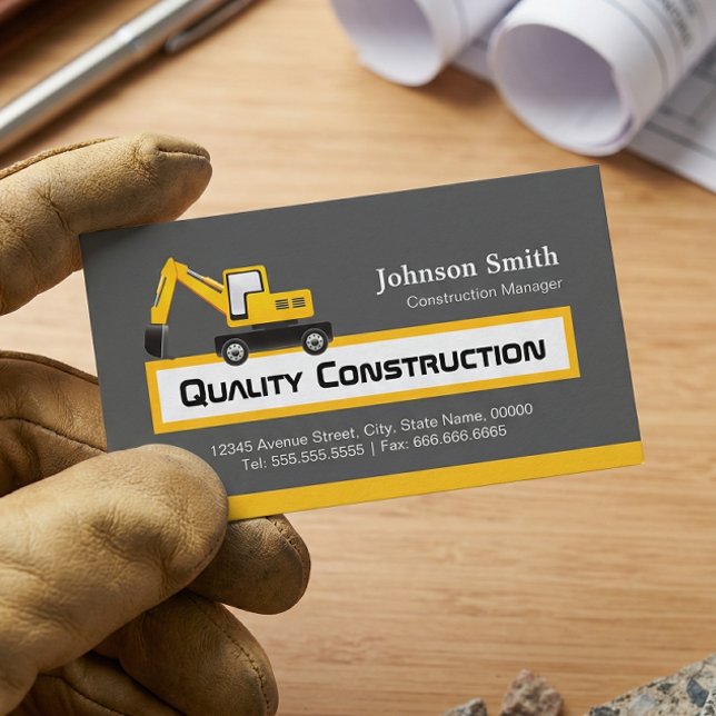 Quality Construction Company - Elegant Yellow Business Card (Creator Uploaded)