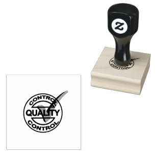 Quality Control Circle Shape Jet Black Ink Wooden Rubber Stamp