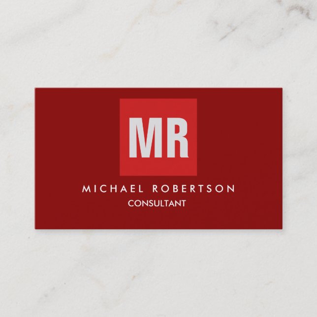 Quality Dark Red Monogram Unique Business Card (Front)