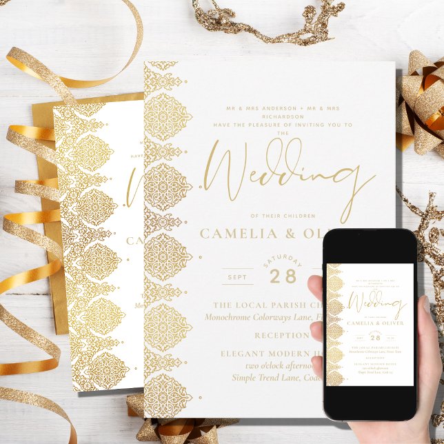 Quality Gold White Lace Elegant Wedding Invitation (Creator Uploaded)