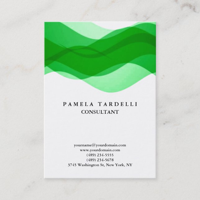 Quality Green & White Unique Modern Pattern Curves Business Card (Front)