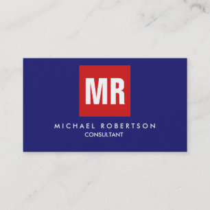 Quality Midnight Blue Red Monogram Unique Business Card