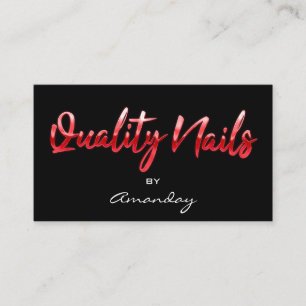 Quality Nails QR Code Logo Black Red Script  Business Card