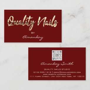 Quality Nails QR Code Logo Burgundy Red Gold Business Card