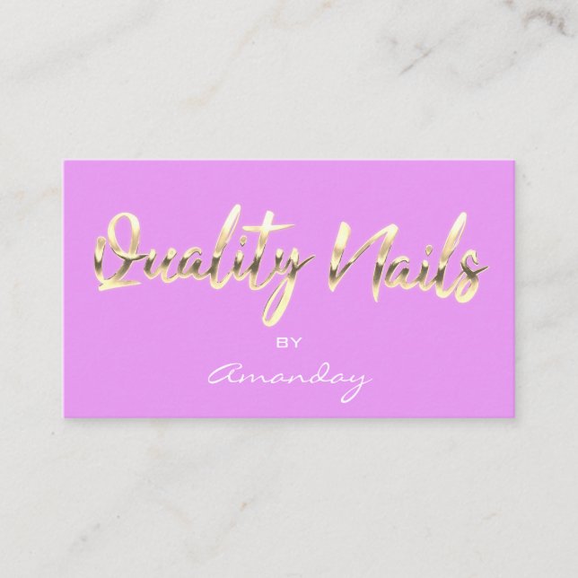 Quality Nails Script QR Code Logo Purple Pink  Business Card (Front)