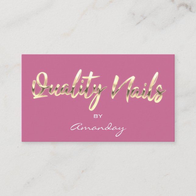 Quality Nails Script QR Code Logo Rose Pink   Business Card (Front)