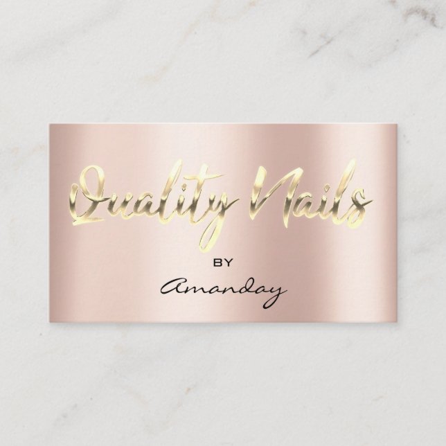 Quality Nails Studio QR Code Logo  Rose Gold  Business Card (Front)