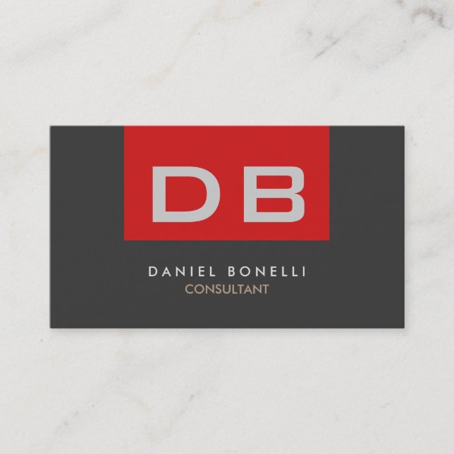 Quality Red Grey Monogram Unique Business Card (Front)