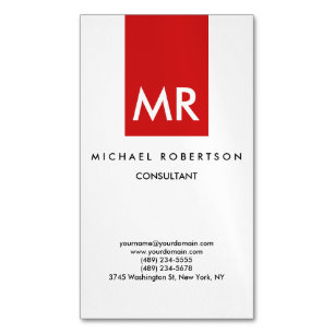 Quality Red White Monogram Elegant Unique Magnetic Business Card