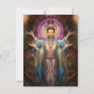 Quan Yin Colourful Visionary Goddess Art Postcard