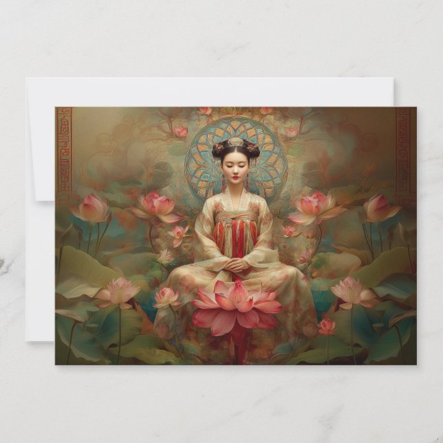 Quan Yin Peaceful Buddhist Goddess Painting Art  Invitation (Front)
