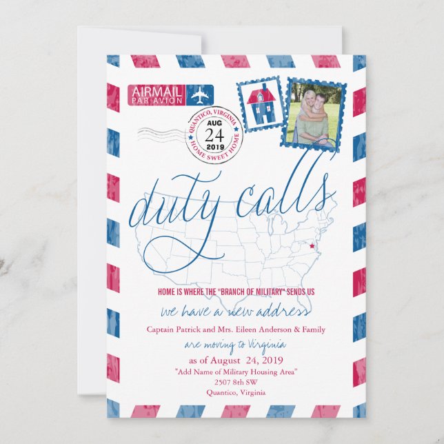 Quantico, Virginia Military Moving Annoucement Invitation (Front)