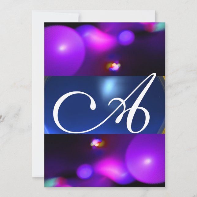 QUANTUM BUBBLE MONOGRAM  purple blue Invitation (Front)