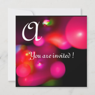 QUANTUM BUBBLE MONOGRAM red black pink Invitation