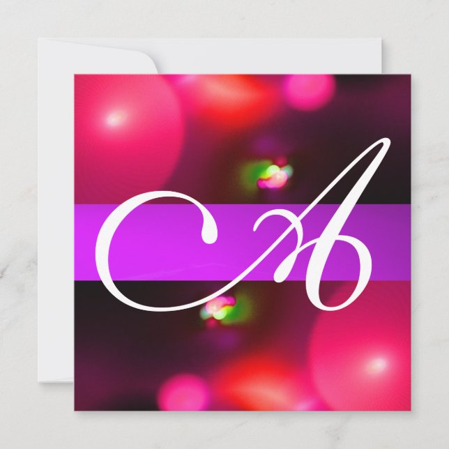 QUANTUM BUBBLE MONOGRAM red purple Invitation (Front)