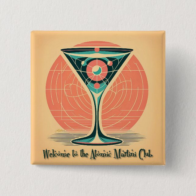 Quantum Entanglement Atomic Martini Club Cocktail 2 Inch Square Button (Front)