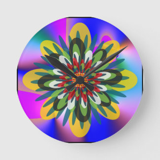 Quantum Floral colourful Retro Geometric Mandala  Round Clock
