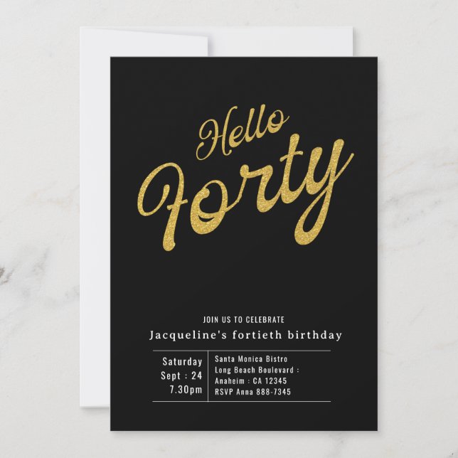 Quarante Black Gold Moderne 40e Invitation anniver (Devant)