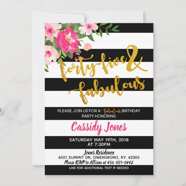 Quarante cinq et fabuleuse invitation d'anniversai (Devant)