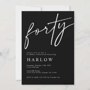 Quarante Invitation d'anniversaire noir et blanc