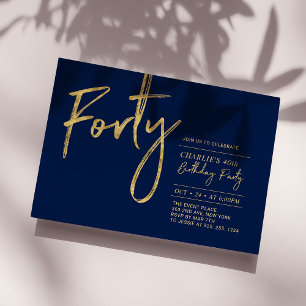 Quarante   Navy & Or Moderne Invitation 40 ans