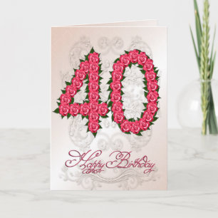 quarantième carte d'anniversaire avec les roses et