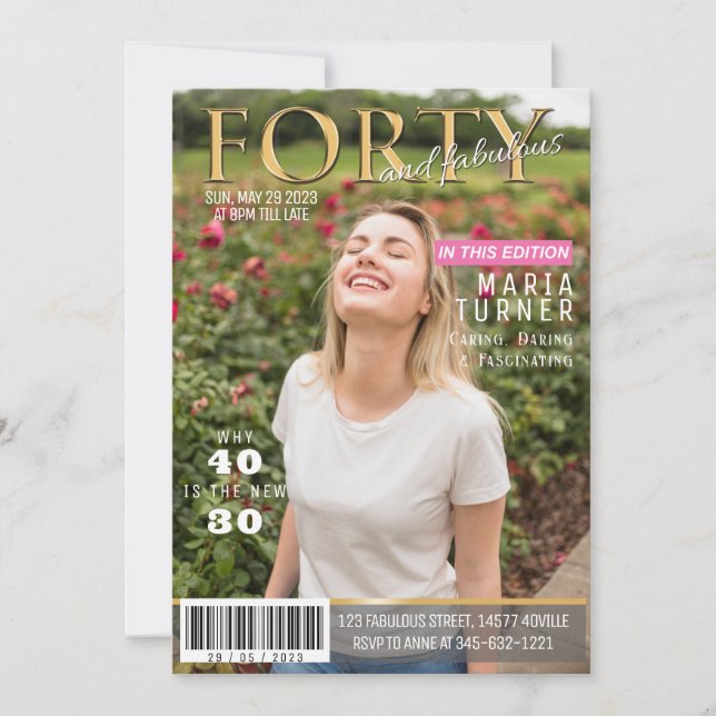Quarantième et Fabuleux Invitation de style magazi (Devant)