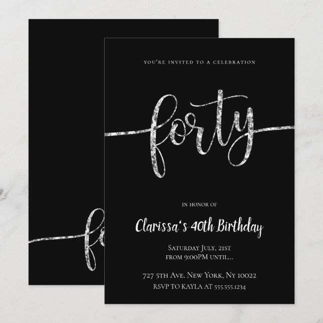 Quarantième invitations d'anniversaire de parties (Devant / Derrière)