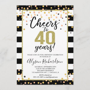 quarantième invitations d'anniversaire, noir et