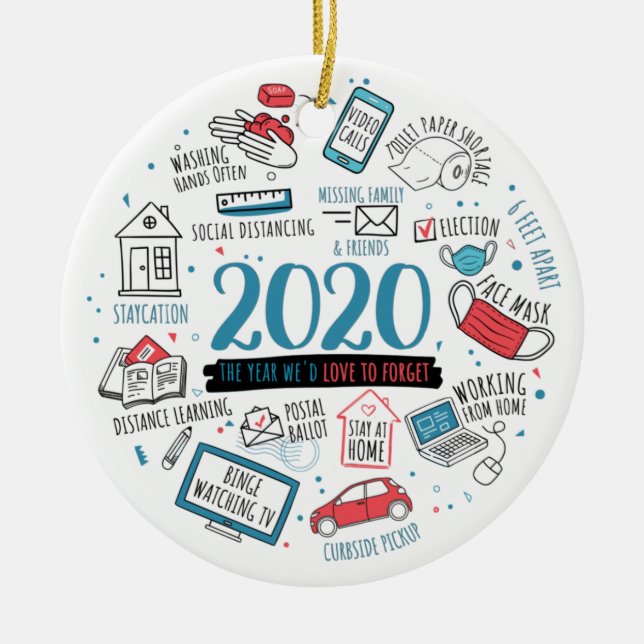 Quarantine 2020 Christmas Stay Home Commemorative Ceramic Ornament (Front)