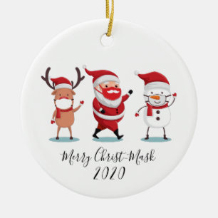 Quarantine 2020 Merry Christmask Script Ceramic Ornament