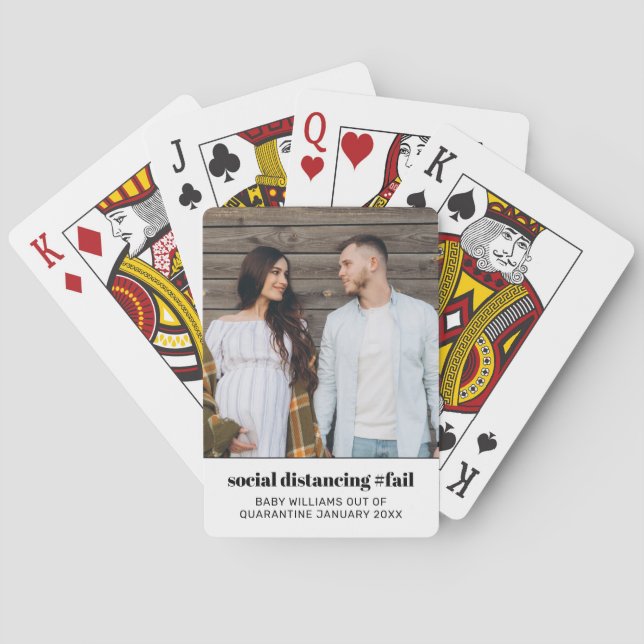 Quarantine Baby Pregnancy Announcement Photo Playing Cards (Back)