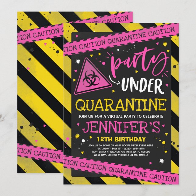 Quarantine Birthday Party Invitation Virtual Zoom (Front/Back)