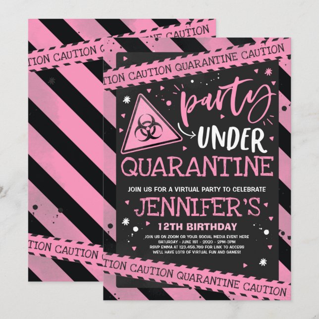 Quarantine Birthday Party Invitation Virtual Zoom (Front/Back)