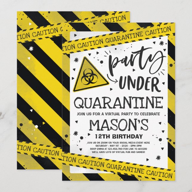 Quarantine Birthday Party Invitation Virtual Zoom (Front/Back)