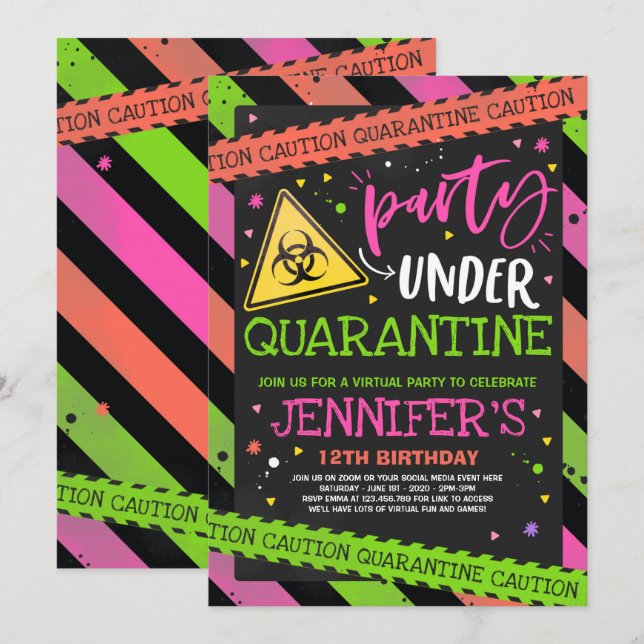 Quarantine Birthday Party Invitation Virtual Zoom (Front/Back)