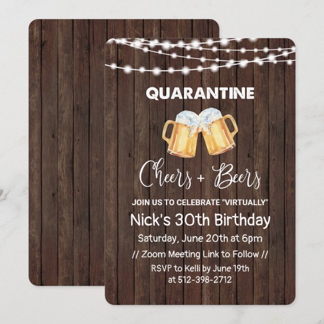 Quarantine Cheers and Beers Birthday Invitation (Front/Back)