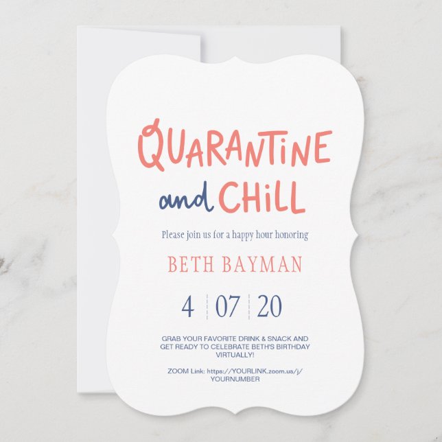 Quarantine & Chill Birthday Happy Hour Virtual Save The Date (Front)